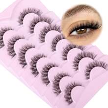 Eefofnn Natural Lashes Wispy False Eyelashes Cat Eye Lashes 8-14mm Thin Short Eyelashes Flared Clear Band Fake Lashes D-Curly Volume Strip Lashes Pestañas Postizas Naturales 7 Pairs Pack