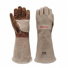 Feuerbeständige, hitzebeständige Handschuhe - Größen S/M/L, Leder-Schweißen- & BBQ-Handschuhe (300°F Schutz) - Langarm für Grillen, Kamin, Ofen, Tierhaltung - TIG/MIG, Kaminofen, Brandschutz-Sicherheit