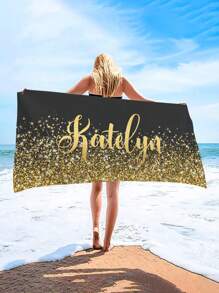 1pc Personalized Text Customized Glitter Beach Towel, Super Absorbent Swimming Towel, Comfortable Beach Towel, Pool Towel, Exquisite Yoga Mat, Beach Accessory, Holiday Essential Gift For Anniversaries, For Valentine's Day, For Mother's Day, For Birthdays, For Children's Day, For Father's Day, For Graduation, For Weddings, For Housewarming Bathroom, Living Room, Bedroom, Home Summer Bathroom Decor Travel Essentials Travel Accessories Beach Essentials,Dorm Essentials,Customized Beach Towels,Halloween Edit