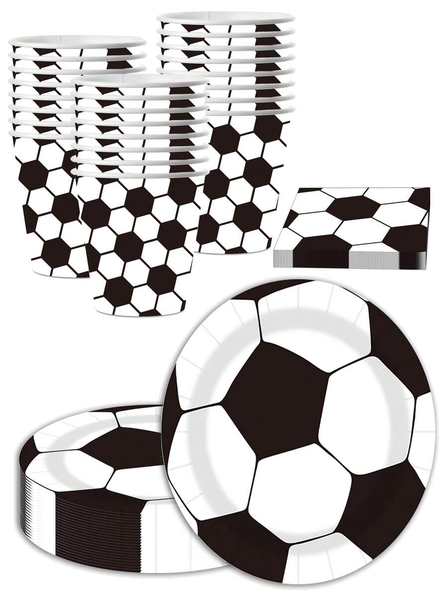 10 piezas de platos y servilletas con temática de fútbol para fiesta de cumpleaños, suministros de fiesta de fútbol, vajilla, cubiertos y decoración, decoración de baño para fans de fútbol en fiesta de cumpleaños - Multicolor - Ver 1