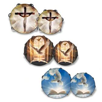 Tambourin en bois à double couche de 8/10 pouces, motif ciel bleu et paix. Instrument de percussion à secouer pour la danse et les applaudissements