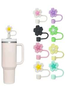 2pcs Cherry Blossom Design Silicone Straw Sleeve & Dust Cover, Fit 10mm/0.4 Inch Straws