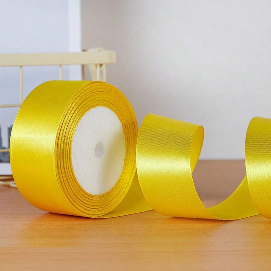 1/5pcs Colorful Gift Wrapping Ribbon, Satin Ribbon, Silk Ribbon, 4cm Wide, For Artificial Rose Flower Making, Gift Packaging - Yellow - View 1