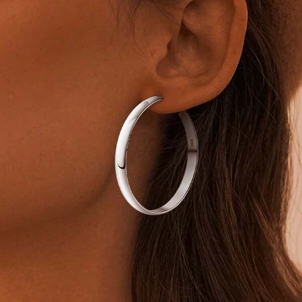 1 Peça Brinco Geométrico Circular de Prata 925 Retrô Minimalista Elegante, Adequado para Férias, Festas e Eventos de Mulheres