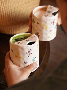 1 pieza Vaso térmico lindo y colorido con diseño de mariposa, taza de café con agarre en forma de corazón para chica, taza creativa y elegante para té con leche, taza de cerámica como regalo, regalo de cumpleaños/inauguración de casa