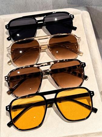 4pcs Women Plastic Pilot Frame Multicolor Street Style Classic Modern Simple Style Shades Basics Fall Winter All-Match Fashion Eyeglasses Combination For Street-Photography Beach Party Tropical Beach Vacay Suitable For All Face Shapes Decoration