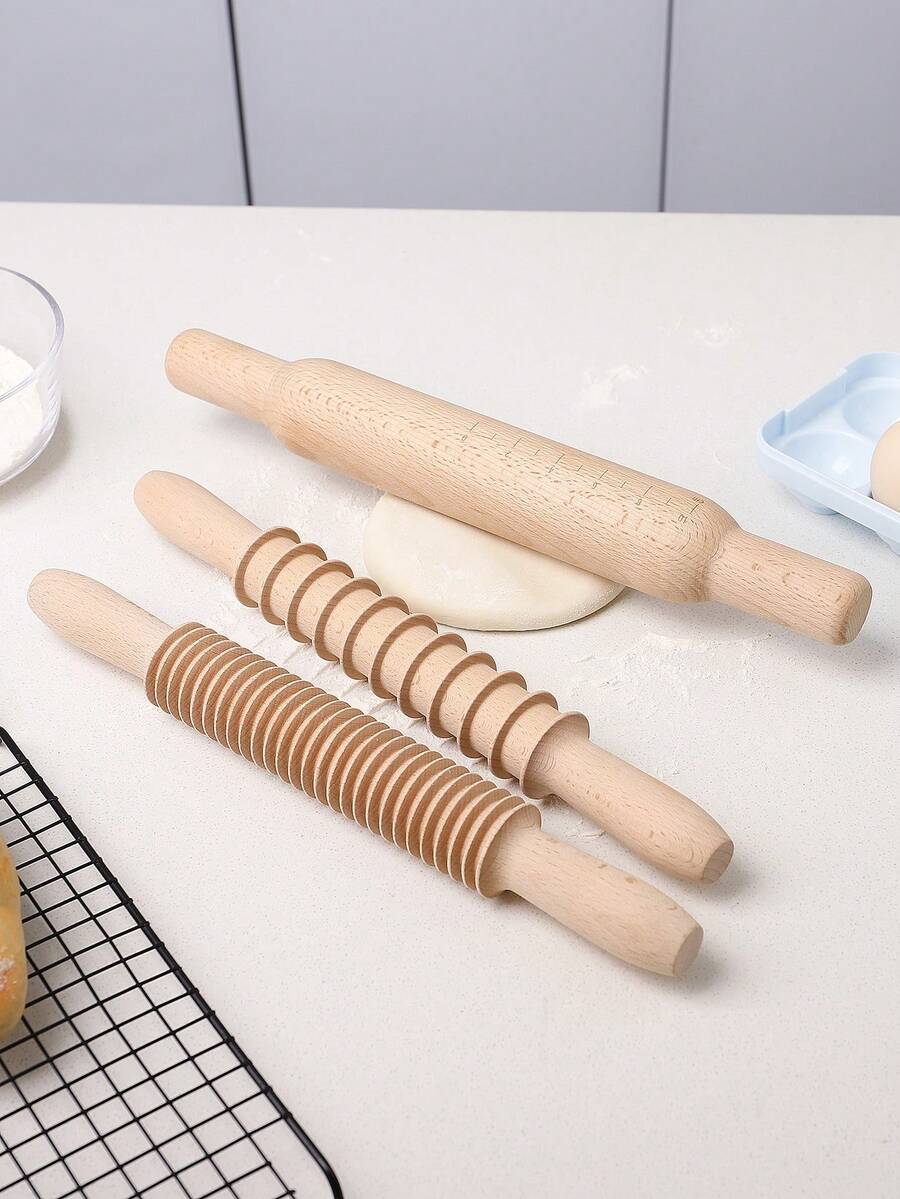 1 件山毛榉木擀面杖，烘焙工具，手工面团擀面杖，用于饺子、包子、意大利面，天然木材，无涂层，螺旋槽 - 彩色 - 查看 1