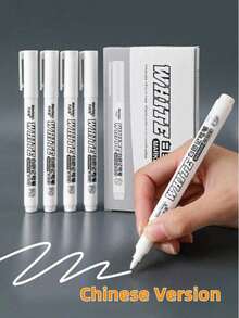White Fine Tip Waterproof Painting And Graffiti Marker Pen, 1-2mm Fine 1pc Head White Marker Pen Quick-Drying Waterproof Paint Pen Tire Painting Touch-Up Pen Marking Pen, Non-Erasable Art Painting Graffiti Marker Pen, Suitable For Painting, Glass, Ceramics, Metal, Wood, French Nail Art Stroke, Random Style School Supplies, Back To School - Multicolor - View 10