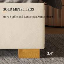 Queen/King Upholstered Velvet Bed Frame With Gold Trim Headboard, Sturdy Modern Platform Design, No Box Spring Required, White - trắng - Xem 8