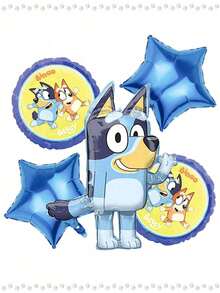 Bluey Themed Balloon Decoration Flag Cake Card Set, Birthday Party Table Decoration Balloons, Party Balloons,Perfect Party Decoration, Surprise Gift For Fans' Holiday Party Decoration(Random Style)