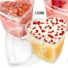 5 Oz herzförmige klare Dessertschalen, Mousse Schalen ohne Löffel oder Deckel, wiederverwendbare Kuchenformen für Desserts, Pudding, Gelee, Vorspeisen, Parfait, geeignet für Muttertag, Valentinstag, Hochzeiten, Geburtstage, Picknicks, Teepartys und mehr