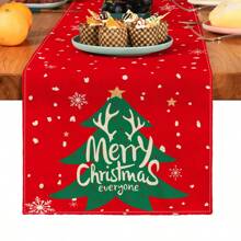 1pc Christmas Pattern Leaf Print Decorative Table Runner, Suitable For Holidays, Parties, Birthdays, Dinners, Kitchen, Dining Room, Year-Round Home Decor, Household Textile Table Runner