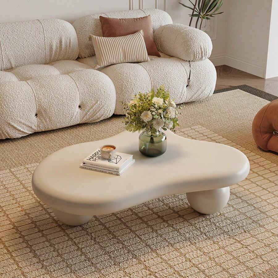 40 Inch Cloud Shaped Coffee Table With 3 Ball Legs For Living Room, Cream White /Black - Cream White - View 1