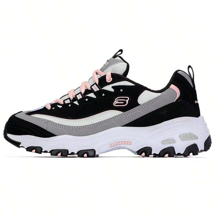 Skechers 女士 D'LITES 1.0 时尚系带运动鞋，轻便舒适运动休闲鞋 13143-BKGY - 黑色/灰色 - 查看 1
