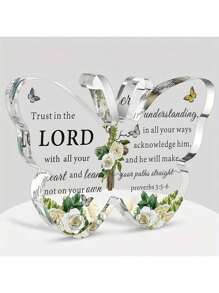 1pc Acrylic Christian Faith Gift With Bible Verses, Inspirational Gifts For Women/Men, Butterfly Desk Decor Religious Item, Christmas Home Office Paperweight