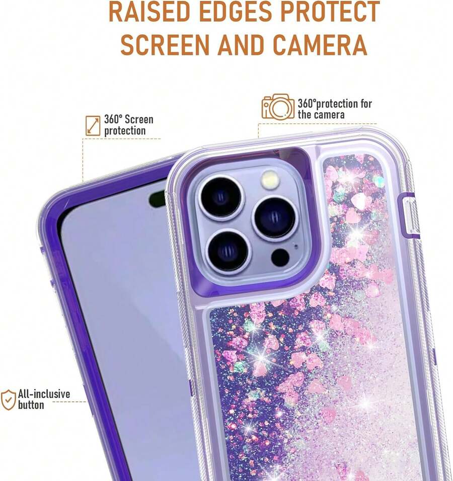 For IPhone 16 15 14 13 12 11 Pro Max Plus Liquid Glitter Shockproof Defender Case Bling Flowing Liquid Floating Sparkle Colorful Glitter Waterfall TPU Protective Phone  Protective - Màu tím - Xem 1