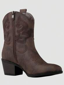 GLOBALWIN Women's The Western Wear Fashion Cowboy Cowgirl Free Birds Country Concert Disco Outfits Low Heel Walking Boots For Ladies Fall Boots Halloween Season - 棕色 - 查看 6