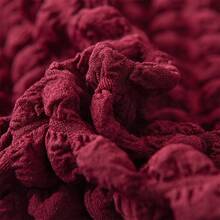 1pc Solid Color Bubble Chiffon Ruffled Sofa Cover, Anti-Slip Breathable Stretchy Sofa Protector, Dust-Proof Furniture Cover, Pet Friendly For Bedroom, Office, Living Room Home Decor - Burgundy - View 9