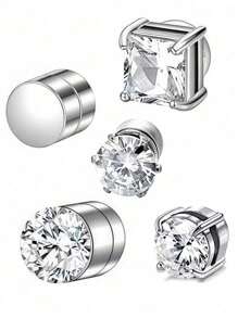 Stainless Steel Magnetic Cubic Zirconia Stud Earrings For Men And Women, Hypoallergenic Non-Perforated, 5-8mm Double Sided Magnet Flat CZ Magnetic Clip Earrings Are Suitable For Daily Travel, Weddings, Dates, Parties And Other Festivals