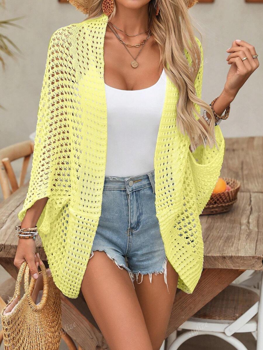 Cardigan de Verão Feminino Leve com Recortes, Aberto na Frente, Moda Praia e Resort