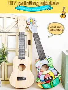 1pc 53cm/61.5cmDIY Solid Wood Ukulele (Including Assembly Tools), Free Creation Of Painted Graffiti Patterns, Handmade Guitar (Including Installation Tools, Painting Pigments, And Pens), Suitable For Creating And Handmade Experiences, Holiday Gifts, Etc - Multicolor - View 8