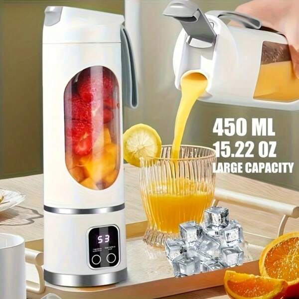 SOKANY Mini liquidificador e espremedor portátil recarregável por USB - copo de suco de 425 ml, tamanho para viagem, 12 lâminas e 3 modos, visor digital, fácil de limpar, adequado para smoothies/sucos/milkshakes, muito adequado para casa, escritório, academia, camping, cozinha, piquenique