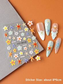 2 件夏季假日海星海岛兰花鸡蛋花 5D 浮雕美甲贴纸芙蓉花花瓣夏季指甲美甲饰品装饰 DIY 礼物美甲用品 - 彩色 - 查看 8