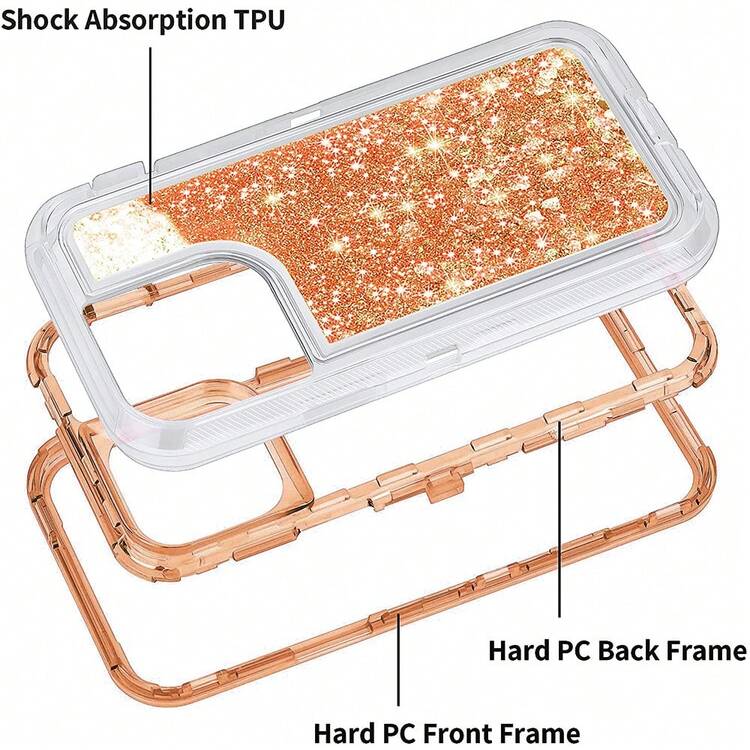 For IPhone 16 15 14 13 12 11 Pro Max Plus Liquid Glitter Shockproof Defender Case Bling Flowing Liquid Floating Sparkle Colorful Glitter Waterfall TPU Protective Phone  Protective - Hoa hồng vàng - Xem 5