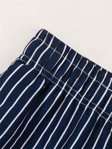 Striped Men's Beach Shorts With Pockets - Blue - View 3