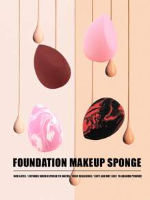 Juego de 3 piezas de herramientas de maquillaje, que incluye esponjas y pinceles de maquillaje con mango corto multifuncional para la cara, pincel para polvo, pincel para rubor, borla de maquillaje, pincel de maquillaje con mango revestido, adecuado para maquillaje facial, uso en seco y húmedo de la esponja de maquillaje, esponja de maquillaje libre de látex, para tocador, herramientas de belleza.