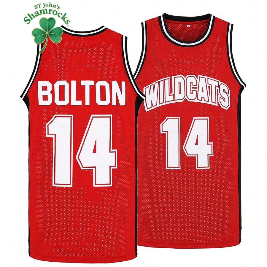 Shamrocks Mens Wildcats High School Jersey14 Troy Bolton Basketball JerseyBasketball Jersey Red Elastic Fabric - Delicate Embroidery Retro Sports Style,FashionableCasual, Stylesuitable For Basketball, Outdoor Activities, Team Sports - All Season Wear Basketball Jersey - 紅色 - 查看 1