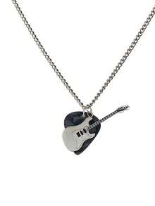 1 件朋克摇滚吉他拨片不锈钢吊坠项链 - 独特的嘻哈情侣珠宝、夜总会和日常配饰，适合男女