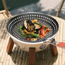 1 Stück Edelstahl Grill Korb - Runde perforierte Grillpfanne mit klappbarem Griff für Outdoor-Grill und Backen