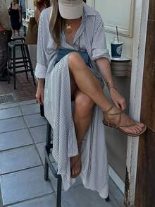 Plus Size Minimalist Striped Dress - Blue - View 4