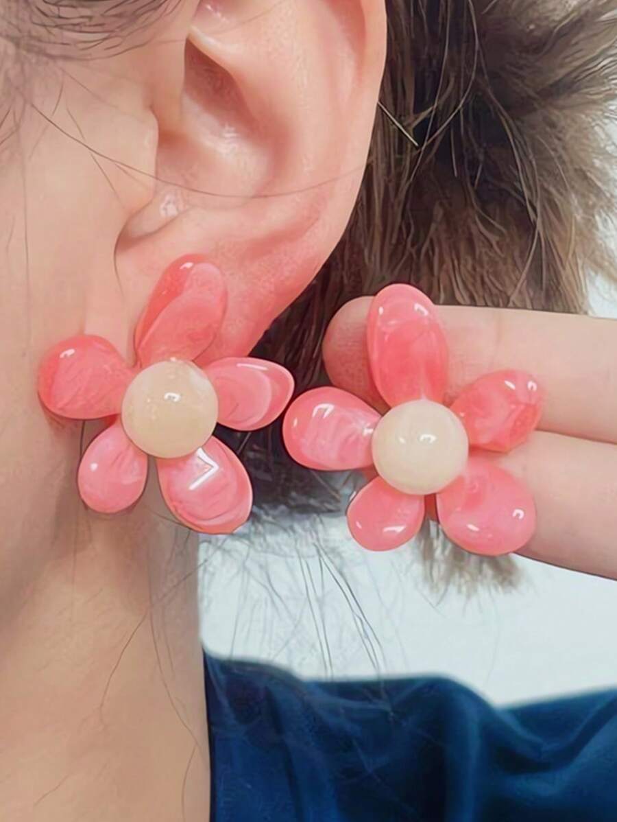 Brincos Acrílicos de Cor de Gelatina Fresca e Leve, Cinco Pétalas, Simples, da Moda, Nova Série