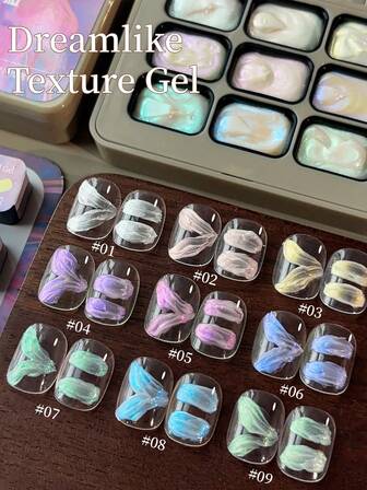 MORDDA 9格缎面光绘固体凝胶美甲颜料 - 无需擦拭，3D纹理油画美甲设计，适用于美甲DIY和沙龙使用，春季特效