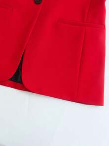 Minimalist Front Button Long Sleeve Blazer Jacket, Slim Fit, Spring/Autumn - Red - View 5