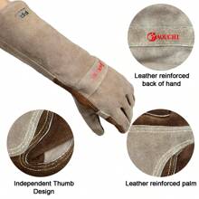 Feuerbeständige, hitzebeständige Handschuhe - Größen S/M/L, Leder-Schweißen- & BBQ-Handschuhe (300°F Schutz) - Langarm für Grillen, Kamin, Ofen, Tierhaltung - TIG/MIG, Kaminofen, Brandschutz-Sicherheit