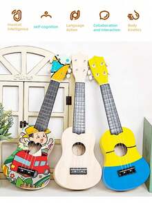 1pc 53cm/61.5cmDIY Solid Wood Ukulele (Including Assembly Tools), Free Creation Of Painted Graffiti Patterns, Handmade Guitar (Including Installation Tools, Painting Pigments, And Pens), Suitable For Creating And Handmade Experiences, Holiday Gifts, Etc - Multicolor - View 5