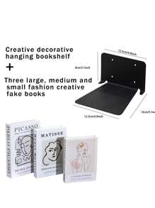 Unsichtbares schwebende Bücherregal - Modernes schwarzes wandmontiertes Metall-Bücherregal für Zimmer, Schlafzimmer, Bücherregal, kleine Bücherregale mit minimalistischem Design, eleganter Stauraum für Bücher und Dekorationen plus drei große, mittlere und kleine dekorative Bücherdummies