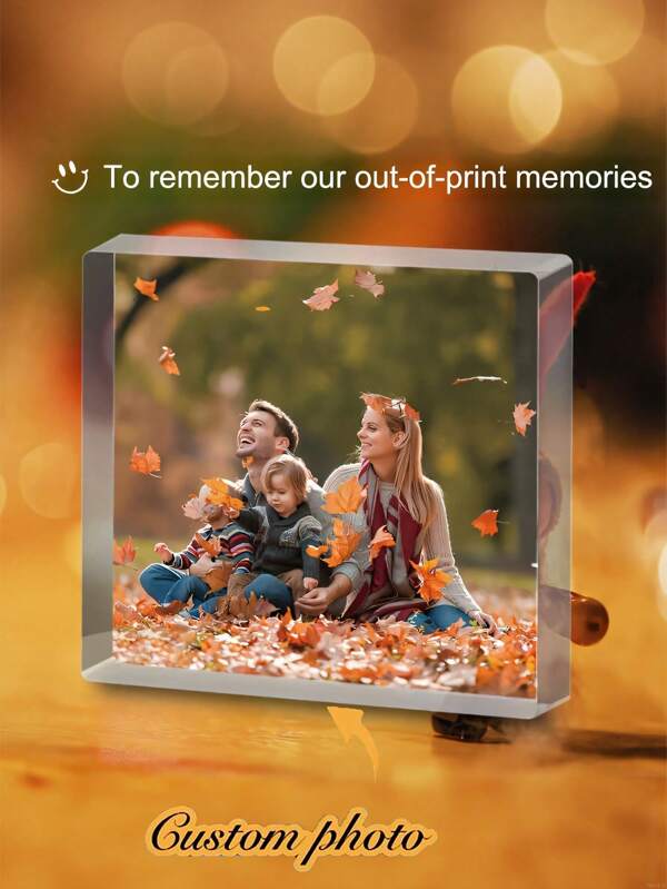 1pc Customized Transparent Acrylic Photo Display, 3D Office Desktop Souvenir, 3D Acrylic Photo Frame, Perfect Home And Office Decor, Ideal For Thanksgiving Gift Or Party Accessory, Personalized Photo Display For Office Decor