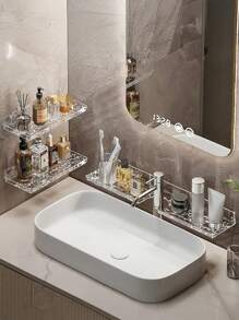 Duschorganizer, Wandregal, klarer wandmontierter Organizer für Badezimmer-Aufbewahrung und mehr. Acryl-Wandhalterung ohne Bohren, selbstklebend, Regal-Organizer für Zuhause, Badezimmer-Dekoration, Badezimmer-Organisation und -Aufbewahrung, Badezimmer-Accessoires, Duschkorb, Waschküchen-Dekoration, Rückkehr zur Schule