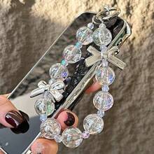 Pulsera de mujer con cuentas de cristal dorado y lazo, correa para teléfono anti-pérdida, regalo de Año Nuevo