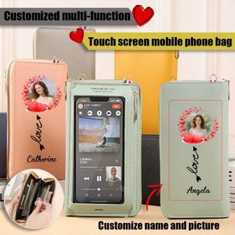 Borsa a tracolla multifunzione personalizzabile con touchscreen, in tessuto idrorepellente, con porta di ricarica, touchscreen preciso, portamonete, borsa da donna alla moda per cellulare con touchscreen, ampia capacità multicomparto per telefono, carte, monete, tracolla regolabile per un comodo utilizzo a tracolla