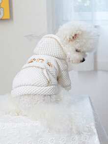 PETCIRCLE 1pc Pet Clothes Cute Fleece Hooded Windproof Cold-Resistant Embroidered Letter A Plan Sweatshirt - Beige - White - View 2