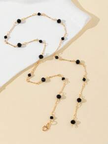 1pc Black Glass Bead, Shell, Zirconia Pendant Y-Shaped Necklace, Elegant & Sophisticated Minimalist Luxury Bling Jewelry For Daily, Date, Party, Holiday, Anniversary, Birthday Gift, Sexy & Cute