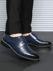 Plus Size Men's Brogues Pointed Toe Business Casual Dress Shoes, Blue, Party & British Style