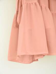 Women's Solid Color Lantern Sleeve Dress And Robe Loose Casual Arab Set - Pink - View 6