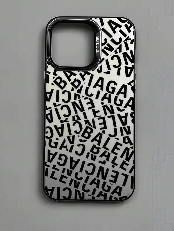 1 Stück schwarze Schrift Design Silber Glanz stoßfeste Vollschutz Handyhülle, kompatibel mit iPhone 16, 15, 14, 13, 12, 11 Pro Max