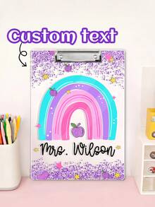 1pc Personalized Teacher Appreciation Gifts, Custom Rainbow Teacher Clipboard, Teacher Name Clipboard, Teacher Name Gift, Custom Teacher, Back To School, School Supplies,School Supplies,Back To School,School Gift,For Office,For School,For Classroom,For Teacher Gifts,For University,For Colleague,For Dorm Rooms,For Teacher,For Boys And Girls,For Teenagers,Junior High School Students,Middle School Students,High School Senior High School Students,College Students,University Students,Freshman,Sophomore,Underclassmen,Multi-Functional,Ornamental,Reusable,Modern,Colorful,Cute,Vintage,Cartoon,Kawaii,Custom,Personalized,Unique,Customized,Workers,Clients,Students,For Business/Work/Office,For School - Multicolor - View 8